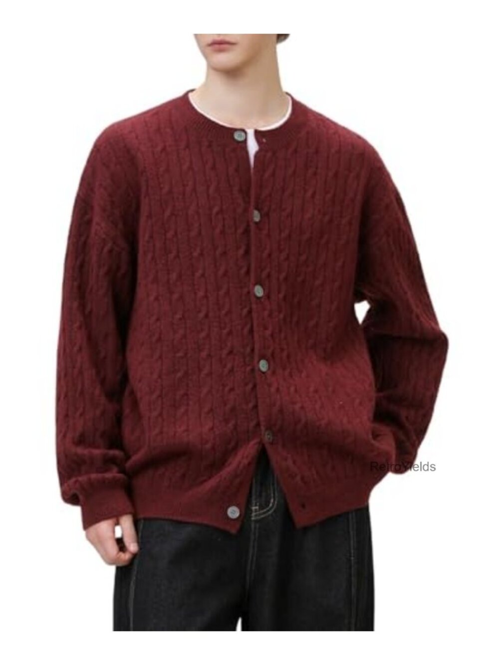 Chunky Cable Knit Cardigan Vintage Grandpa Button Down Sweater